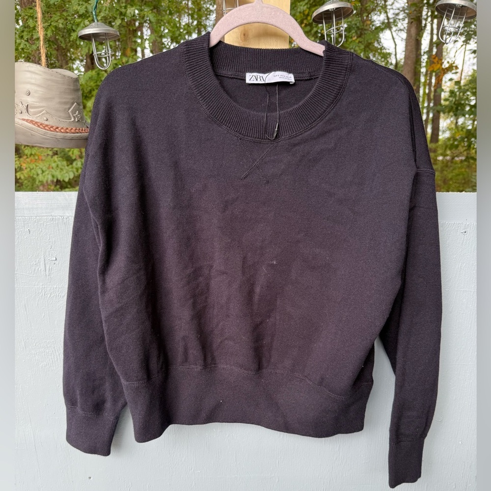 NWOT Zara Black‎ Knit Crewneck Drop Shoulder Pullover Sweater Size S